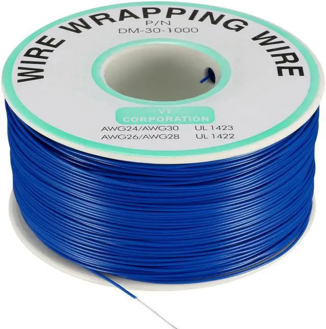Main image of OK Wire Tin Plated Copper Cord Wire Wrapping P/N 30 AWG 820ft Length Blue