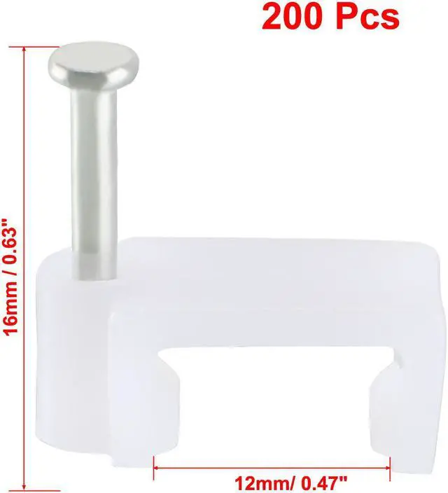 Main image of 200pcs Flat Cable Clip Nail Coaxial Tacks Wire Clips 12mm White
