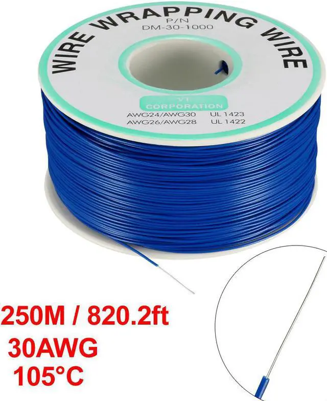 Alt view image 2 of 2 - OK Wire Tin Plated Copper Cord Wire Wrapping P/N 30 AWG 820ft Length Blue