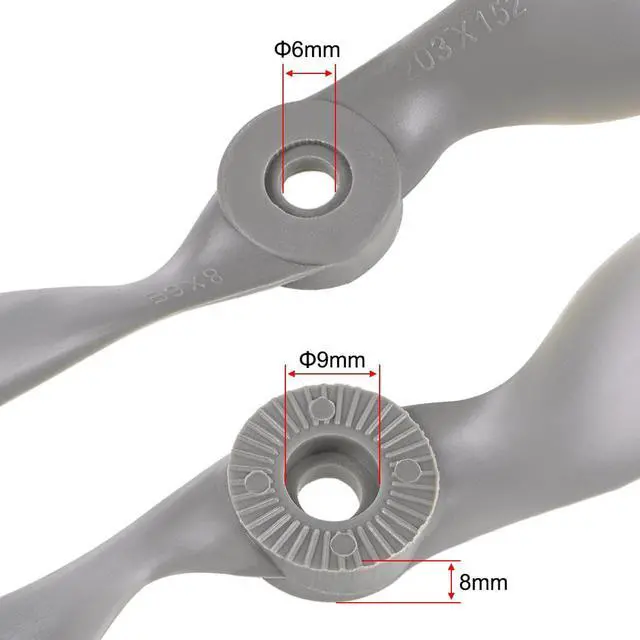 Alt view image 3 of 4 - RC Propellers CW 8x6 Inch 2-Vane for Airplane Gray 3Pcs with Adapter Rings