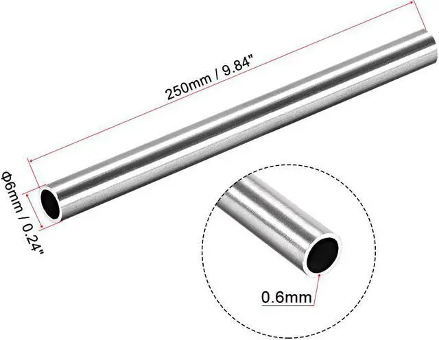 Alt view image 2 of 3 - 304 Stainless Steel Round Tubing 6mm OD 0.6mm Wall Thickness 250mm Length Seamless Straight Pipe Tube 2 Pcs