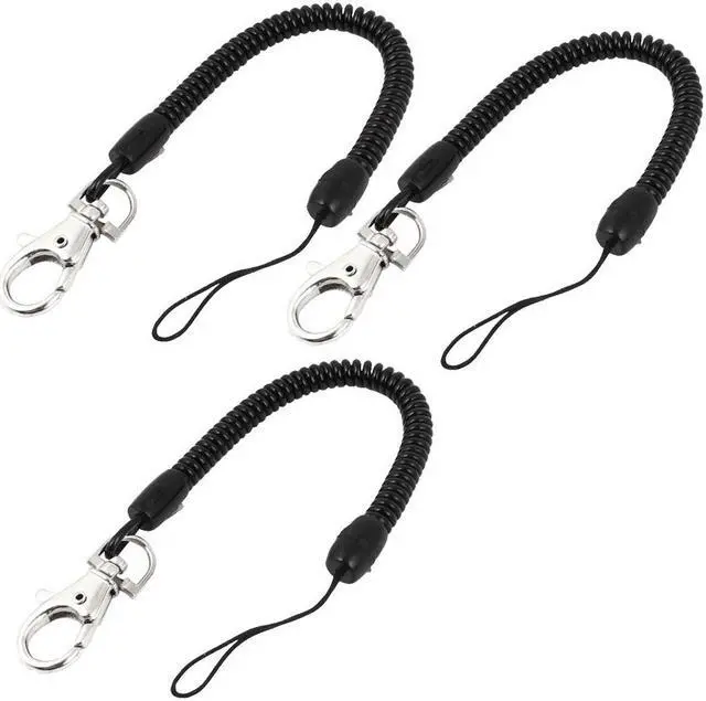 Main image of Unique Bargains Lobster Clasp Key Chain Ring Stretchy Spring Spiral Coiled Strap Black 3pcs