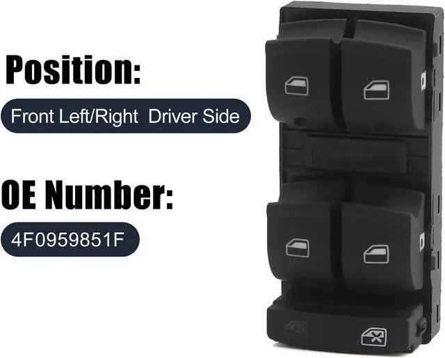 Alt view image 2 of 4 - Driver Side Power Window Switch for Audi A3 A6 S6 C6 Allroad Q7 RS6 4F0959851F