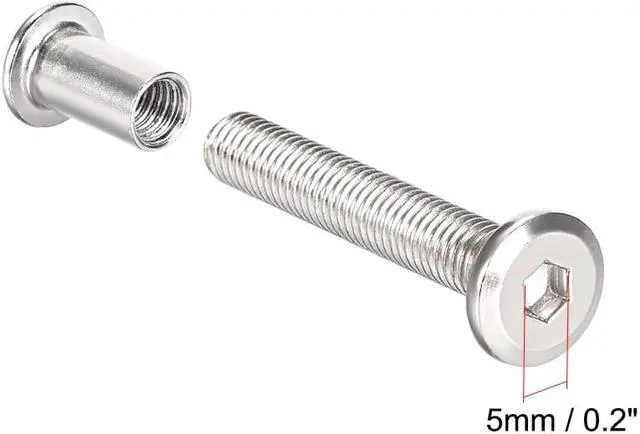 Alt view image 3 of 3 - Hex Socket Screw Post Binding Leather Fastener, M8x50mm, Carbon Steel Nickel Plated, 5 Sets