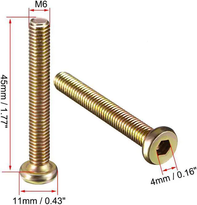 Alt view image 3 of 3 - M6x45mm Furniture Bolt Nut Hex Socket Drive Round Head Screw Zinc Plated 10 Pcs