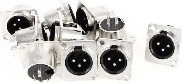 Main image of 10 Pcs Square Shape 3P XLR Male Chassis Panel Mount Socket Silver Tone Black
