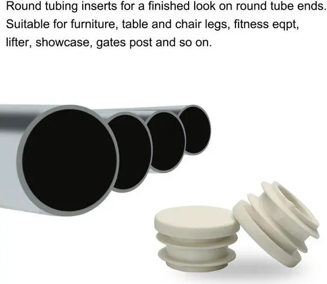 Alt view image 6 of 7 - 3/4" 19mm OD Plastic Round Ribbed Tube Insert Pipe Tubing End Covers Caps White 8pcs, 0.63"-0.71" Inner Dia Furniture Glide Chair Feet Floor Protector