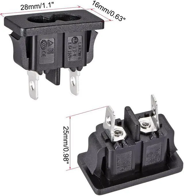 Alt view image 2 of 3 - C8 Panel Mount Plug Adapter 250V AC 2.5A 2 Pins IEC Inlet Module Plug Power Connector Socket Straight 2pcs