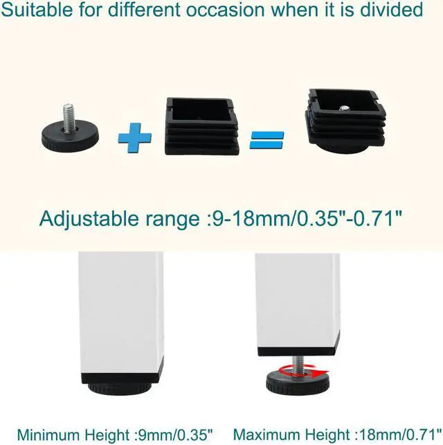 Alt view image 3 of 7 - M8 Leveling Feet 50 x 50mm Square Tube Insert Adjustable Furniture Glide 2 Sets