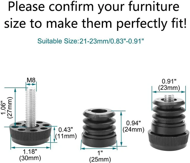 Alt view image 2 of 7 - Leveling Feet 1" 25mm OD Round Tube Insert Furniture Adjustable Leveler 10 Sets