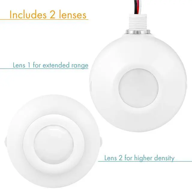 Alt view image 2 of 5 - High Bay Motion Sensor Light Switch, Fixture-Mount PIR Occupancy Motion Sensor/Detector, Commercial Infrared Light Sensor Switch with 2 Free Lenses, Enerlites MPC-50H, White