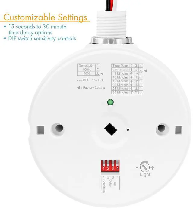 Alt view image 3 of 5 - High Bay Motion Sensor Light Switch, Fixture-Mount PIR Occupancy Motion Sensor/Detector, Commercial Infrared Light Sensor Switch with 2 Free Lenses, Enerlites MPC-50H, White