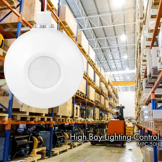 Alt view image 4 of 5 - High Bay Motion Sensor Light Switch, Fixture-Mount PIR Occupancy Motion Sensor/Detector, Commercial Infrared Light Sensor Switch with 2 Free Lenses, Enerlites MPC-50H, White