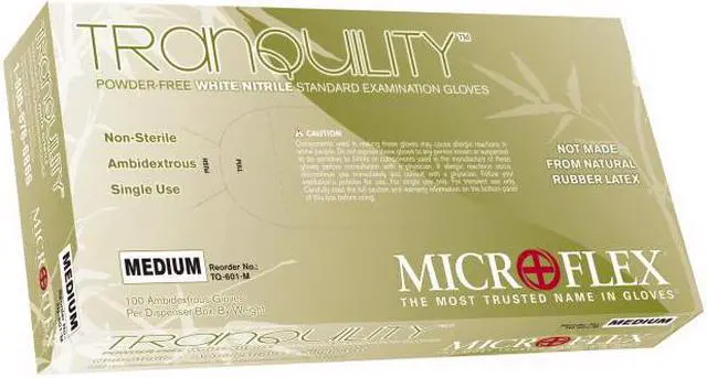 Main image of MICROFLEX TQ-601-XL Disposable Gloves, Nitrile, Powder Free, White, Xl, 100 PK