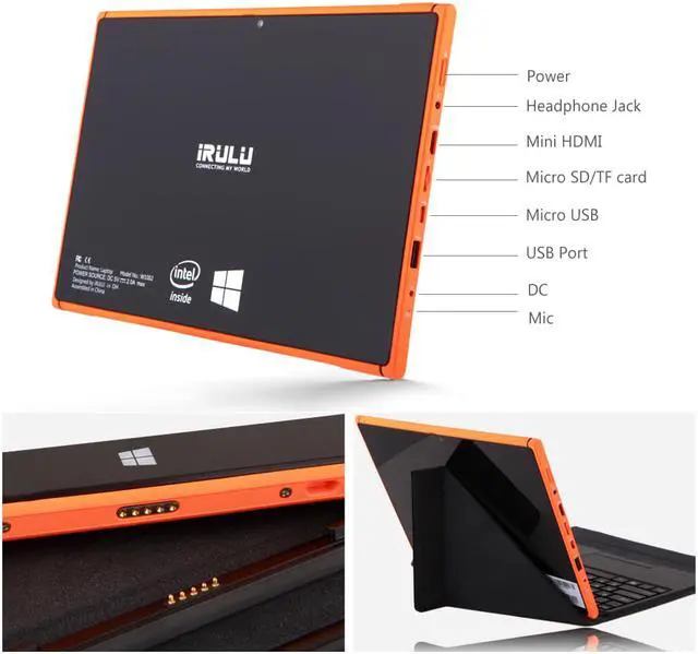 Alt view image 5 of 7 - iRULU Walknbook 10.1 Inch PC - 32GB Hybrid Laptop, 2-In-1 Tablet, Microsoft Windows 10 OS, Quad Core, IPS Display, Detachable Keyboard With Stand (Orange)