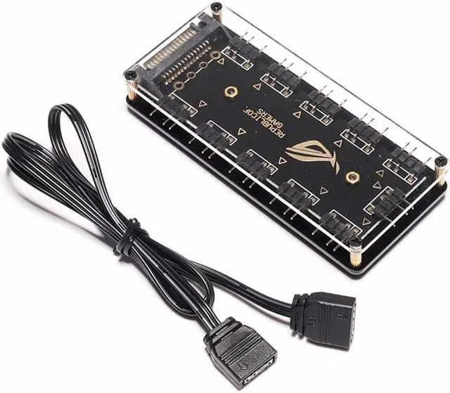 Alt view image 5 of 6 - 10 Way 5V RGB LED Splitter Hub with PMMA Case and Magnetic Standoff for ASUS/MSI 5V 3Pin LED Controller with PMMA Case and Magnetic Standoff for ASUS/MSI 5V 3Pin LED Controller