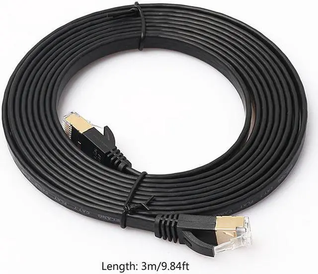 Main image of 3.3FT/6.6FT/10FT/15FT/33FT/49.2FT  CAT7 10 Gigabit 600Mhz Flat Ethernet Shielded (SSTP) Cable Modem Router RG45 LAN Network Cord