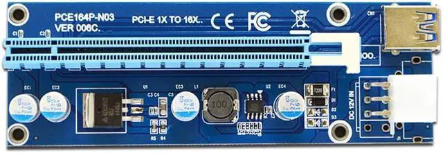 Alt view image 3 of 6 - 6 pack PCIe 1x to 16x PCI Express Extender Rise Card, USB 3.0 PCI-e Extension Adapter w/ SATA to Molex 6 pin Cable.