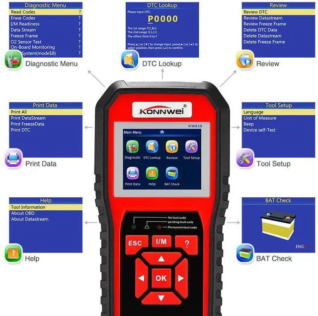 Alt view image 4 of 6 - KW850 OBD2 Scanner, KW850 Code Reader Car Diagnostic Tool Universal Auto Check Engine Light for all OBD II Cars Since 1996 Upgraded Version Black/Red (Only Detect 12V Gasoline Car)