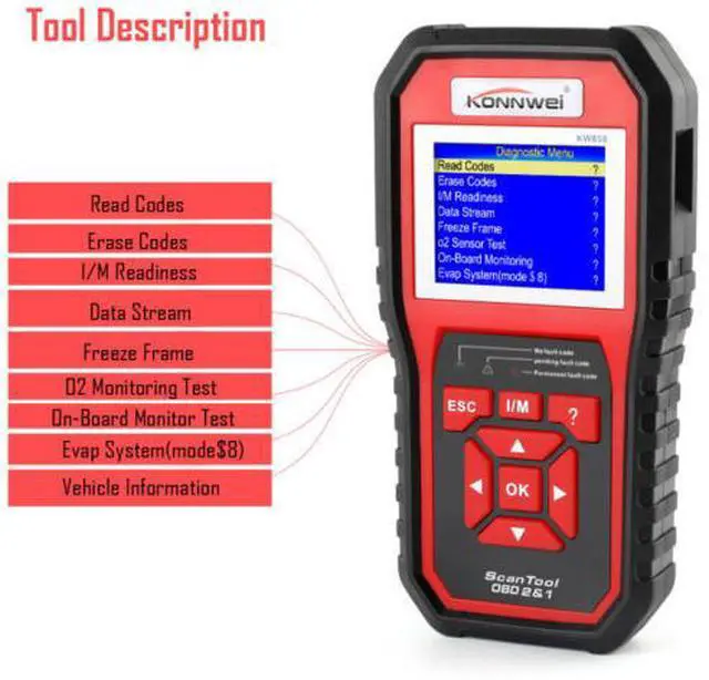 Alt view image 5 of 6 - KW850 OBD2 Scanner, KW850 Code Reader Car Diagnostic Tool Universal Auto Check Engine Light for all OBD II Cars Since 1996 Upgraded Version Black/Red (Only Detect 12V Gasoline Car)