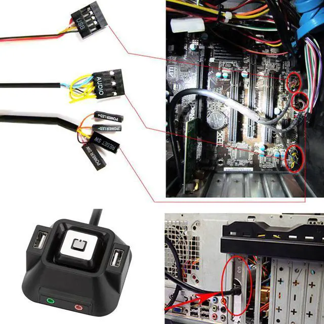 Alt view image 3 of 6 - 1.2m Desktop Computer PC Case Power Supply on/off Reset Button Switch Block Extender Cable with Dual USB Port Dual Audio Plug