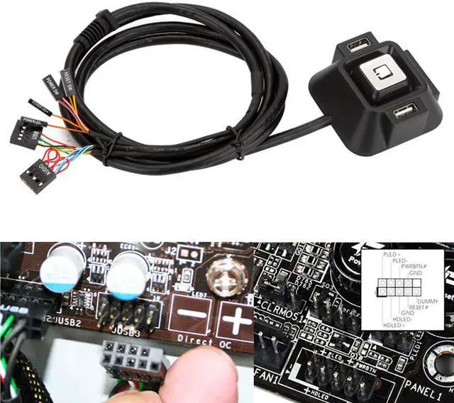 Alt view image 5 of 6 - 1.2m Desktop Computer PC Case Power Supply on/off Reset Button Switch Block Extender Cable with Dual USB Port Dual Audio Plug