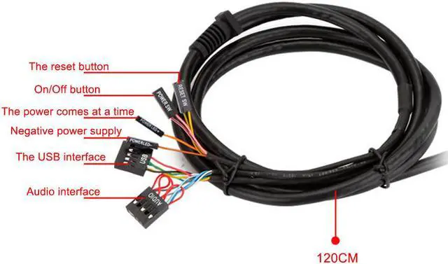 Alt view image 6 of 6 - 1.2m Desktop Computer PC Case Power Supply on/off Reset Button Switch Block Extender Cable with Dual USB Port Dual Audio Plug