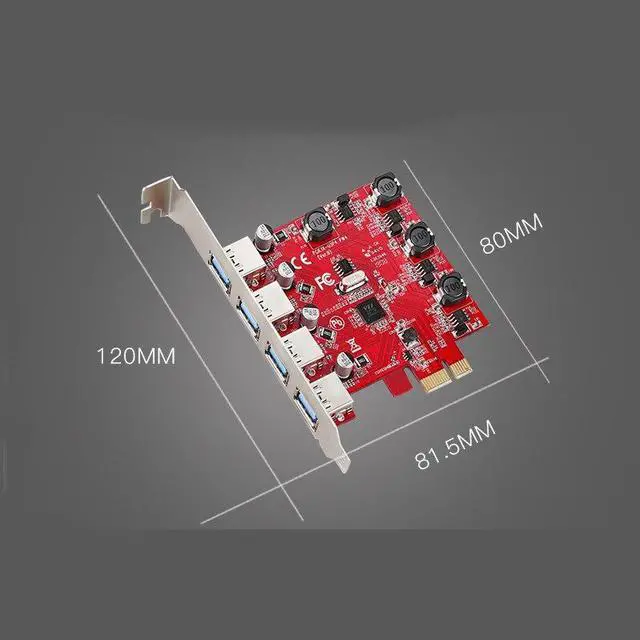 Alt view image 2 of 7 - PCIE PCI Express 1x to 4 ports USB 3.0 Expansion card Control Riser Card Adapter Red PCB board  up to 5Gbps