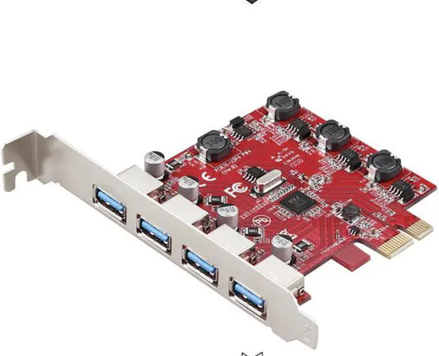 Alt view image 4 of 7 - PCIE PCI Express 1x to 4 ports USB 3.0 Expansion card Control Riser Card Adapter Red PCB board  up to 5Gbps