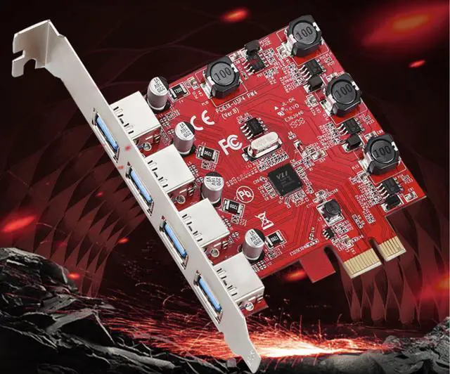 Main image of PCIE PCI Express 1x to 4 ports USB 3.0 Expansion card Control Riser Card Adapter Red PCB board  up to 5Gbps