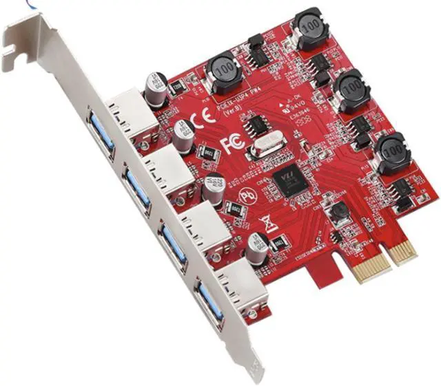Alt view image 6 of 7 - PCIE PCI Express 1x to 4 ports USB 3.0 Expansion card Control Riser Card Adapter Red PCB board  up to 5Gbps