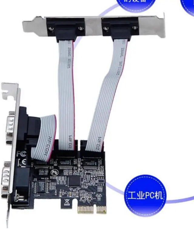Alt view image 2 of 7 - PCI Express PCI-E 1X to 4 ports   RS232 DB9 COM Serial add on card Expansion I/O riser card