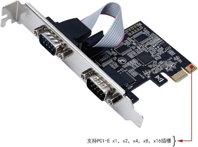 Main image of PCI-E PCI Express 1x to Dual Serial DB9 RS232 2 Ports Controller Adapter riser Card for ASIX AX99100