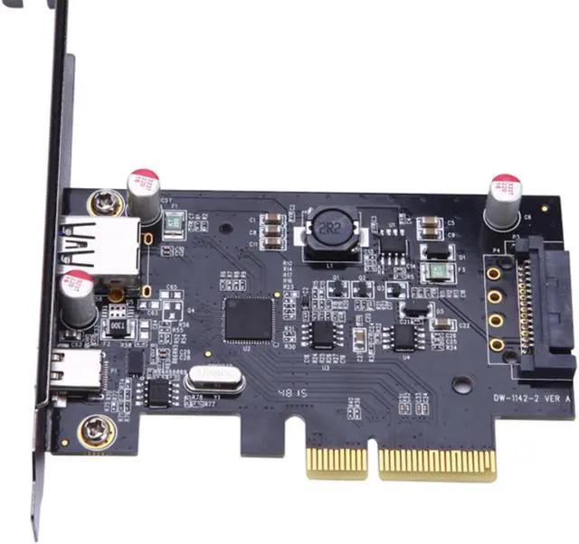 Alt view image 3 of 6 - PCI Express 4X to USB3.1 Type A and USB3.1 Type C Riser card adapter with SATA 15pin Power Connector