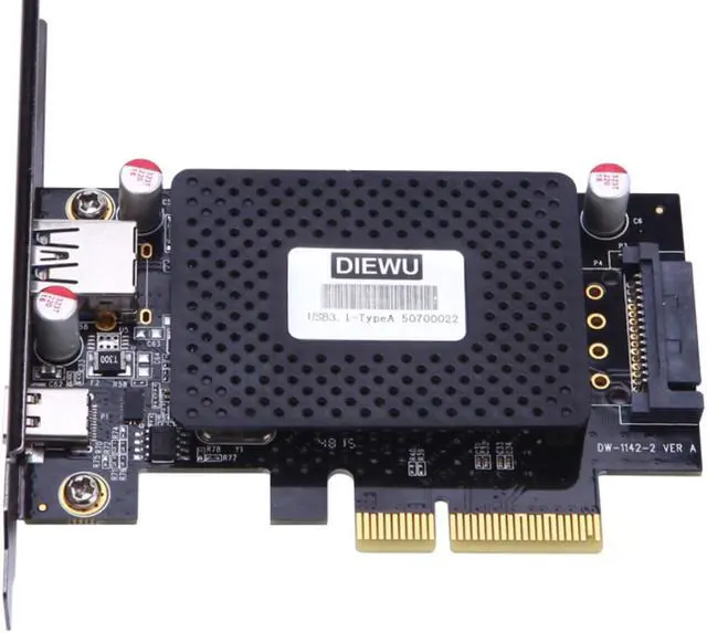 Alt view image 6 of 6 - PCI Express 4X to USB3.1 Type A and USB3.1 Type C Riser card adapter with SATA 15pin Power Connector