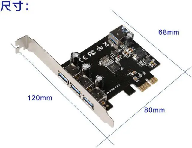 Main image of 3+1 Ports USB3.0 Expansion card for VIA PCI Express X1 to 3 external +1 internal PCIe Riser card Up to 5Gbps