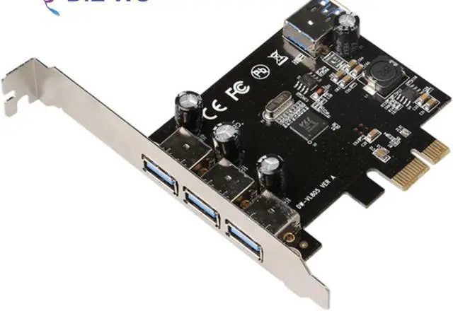 Alt view image 2 of 7 - 3+1 Ports USB3.0 Expansion card for VIA PCI Express X1 to 3 external +1 internal PCIe Riser card Up to 5Gbps
