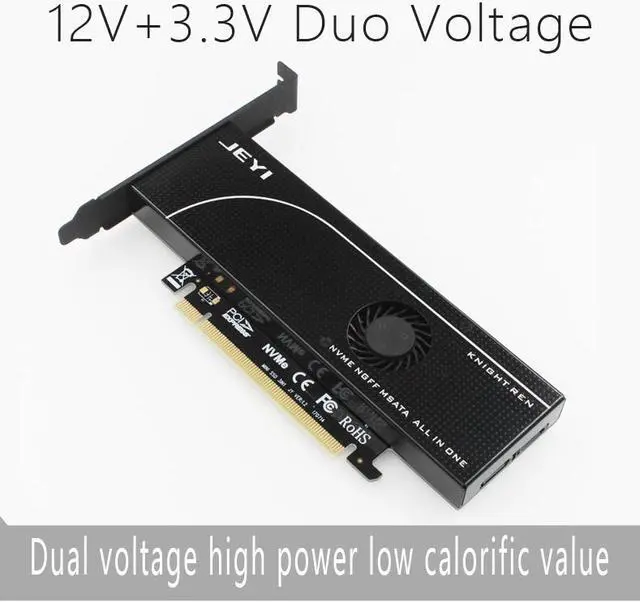 Main image of JEYI KNIGHT PCIE 3.0 NVME Adapter x16 PCI-E Full Speed M.2 2280 aluminum sheet Thermal conductivity silicon wafer fan cooling SSD with dual voltage