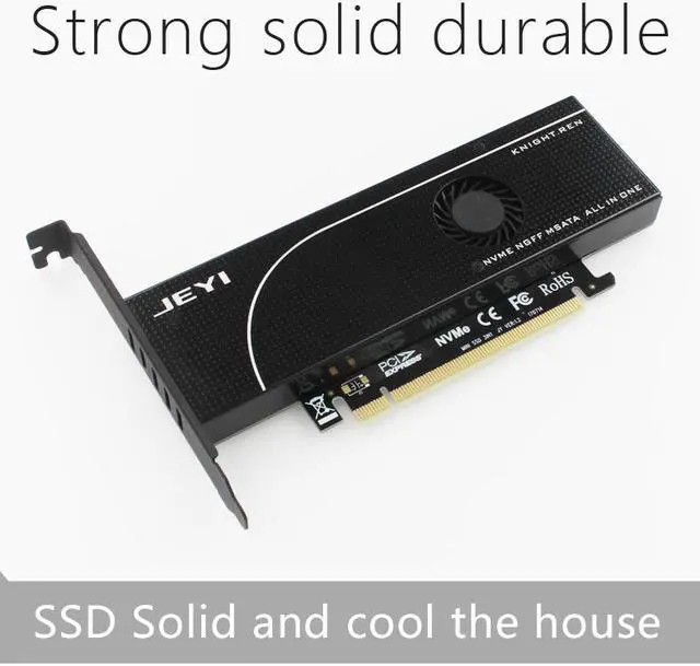 Alt view image 2 of 7 - JEYI KNIGHT PCIE 3.0 NVME Adapter x16 PCI-E Full Speed M.2 2280 aluminum sheet Thermal conductivity silicon wafer fan cooling SSD with dual voltage