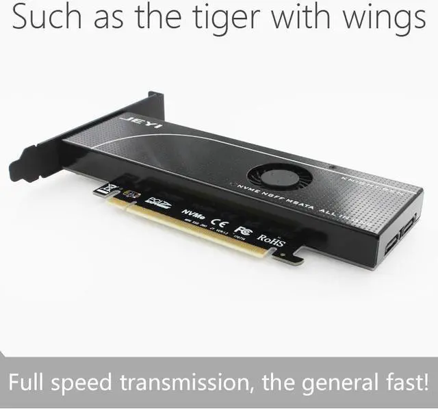 Alt view image 4 of 7 - JEYI KNIGHT PCIE 3.0 NVME Adapter x16 PCI-E Full Speed M.2 2280 aluminum sheet Thermal conductivity silicon wafer fan cooling SSD with dual voltage