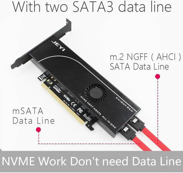 Alt view image 6 of 7 - JEYI KNIGHT PCIE 3.0 NVME Adapter x16 PCI-E Full Speed M.2 2280 aluminum sheet Thermal conductivity silicon wafer fan cooling SSD with dual voltage