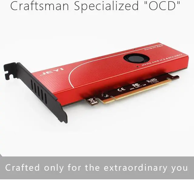 Alt view image 3 of 7 - JEYI KNIGHT Power-Fail Protection PCIE3.0 NVME Adapter x16 Full Speed M.2 add on card Heat sink wafer fan cooling SSD U.2 SSD three-disc expansion card