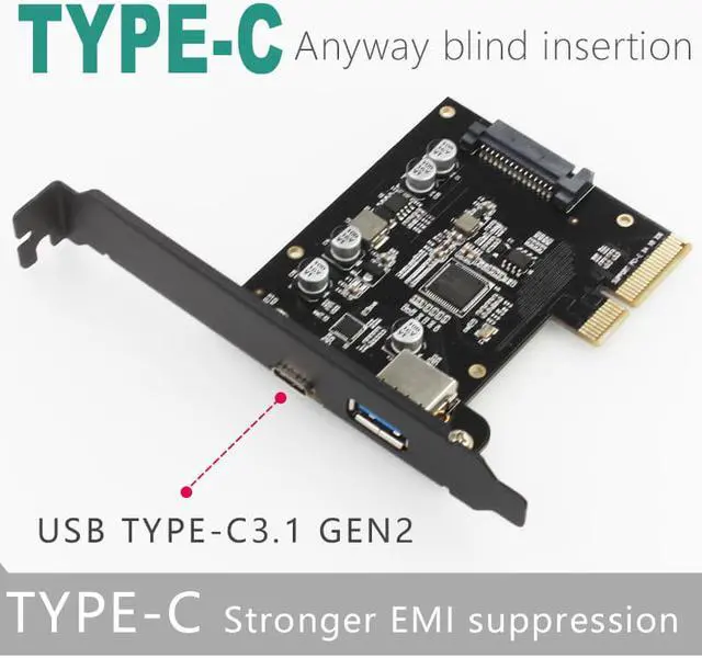 Alt view image 3 of 7 - JEYI SEAVAST-8 usb 3.1 C+A Two port pice expansion card start USB3.1 add on card PCIE x2 TYPE C version 3.1 adapter card to ASM1142 ASMEDIA PCIE USB3.1 GEN2 support pic-e X2 X4 X8 X16