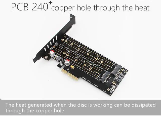 Alt view image 2 of 7 - SK7 Plus M.2 NVMe SSD NGFF TO PCIE3.0 X4 4X adapter M Key B KEY Dual interface card PCI-E3.0 Dual voltage 12V+3.3V SATA U.2+ SeaShark Heat sink heatsink