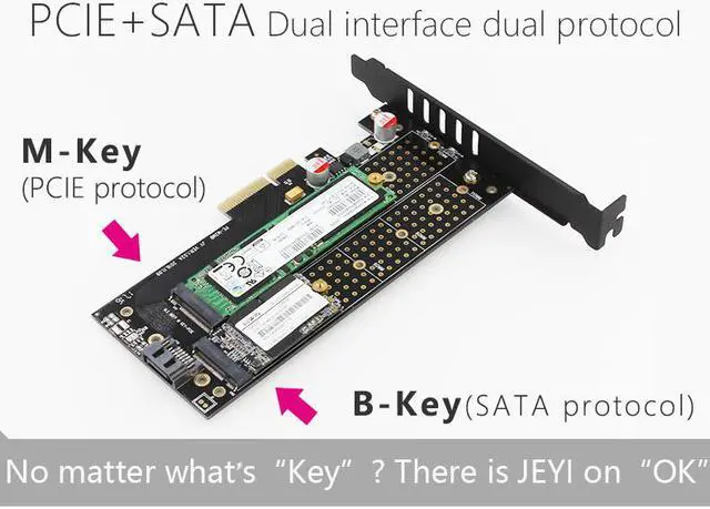 Alt view image 6 of 7 - SK7 Plus M.2 NVMe SSD NGFF TO PCIE3.0 X4 4X adapter M Key B KEY Dual interface card PCI-E3.0 Dual voltage 12V+3.3V SATA U.2+ SeaShark Heat sink heatsink