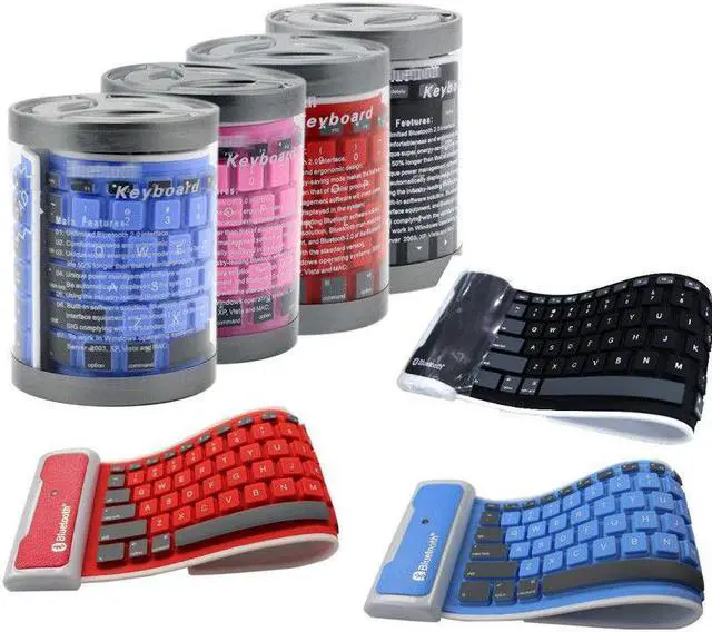 Main image of New Wireless Waterproof Roll Silicone Bluetooth Keyboard for iPad mini iPad 4/3/2/1 Red