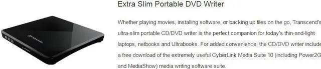 Alt view image 4 of 6 - Transcend 8X External Slim Portable DVD Writer USB TS8XDVDS-K Black