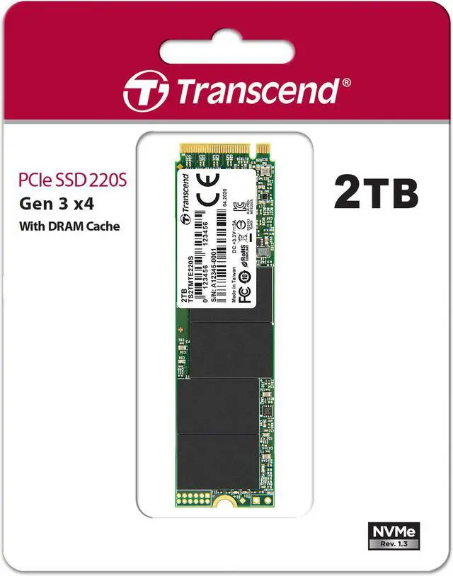 Alt view image 2 of 14 - 2TB Transcend NVMe PCIe Gen3x4 M.2 2280 3D TLC SSD 220S