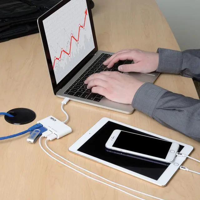 Alt view image 17 of 20 - Tripp Lite 3-Port USB-C to USB-A Hub Portable w/ Gigabit Ethernet Port RJ45 (U460-003-3AG)