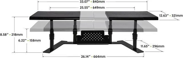 Alt view image 13 of 20 - Allsop Dual Monitor Stand Steel 32"Wx14"Dx6-1/10"-8-2/5" Black 31883